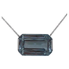 27ct Aquamarine Solitaire Pendant & Chain 18 Karat White Gold