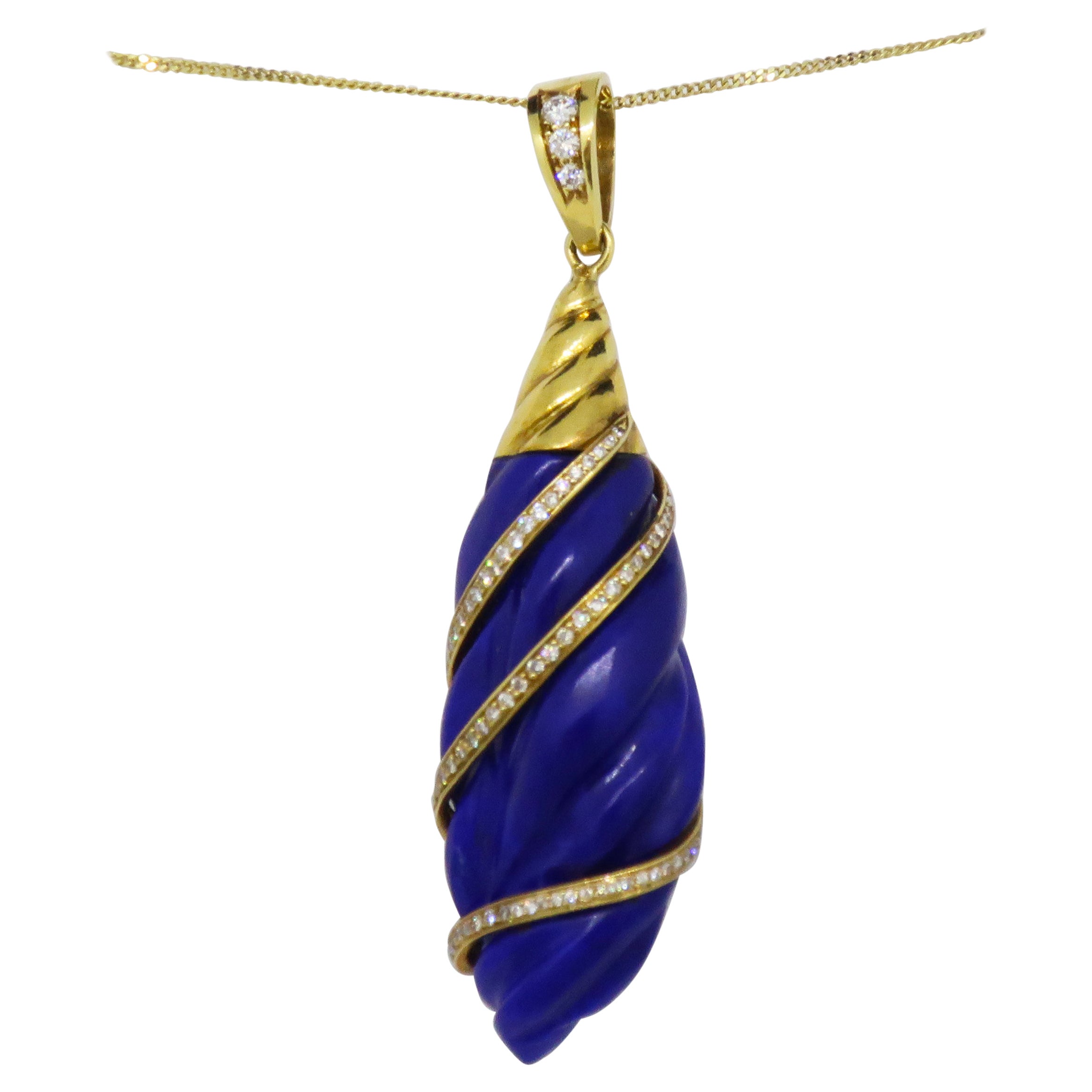 Geoffrey Rowlandson Lapis Lazuli & Diamond Pendant Yellow Gold For Sale