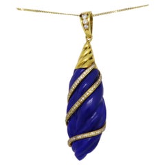 Geoffrey Rowlandson Lapis Lazuli & Diamond Pendant Yellow Gold