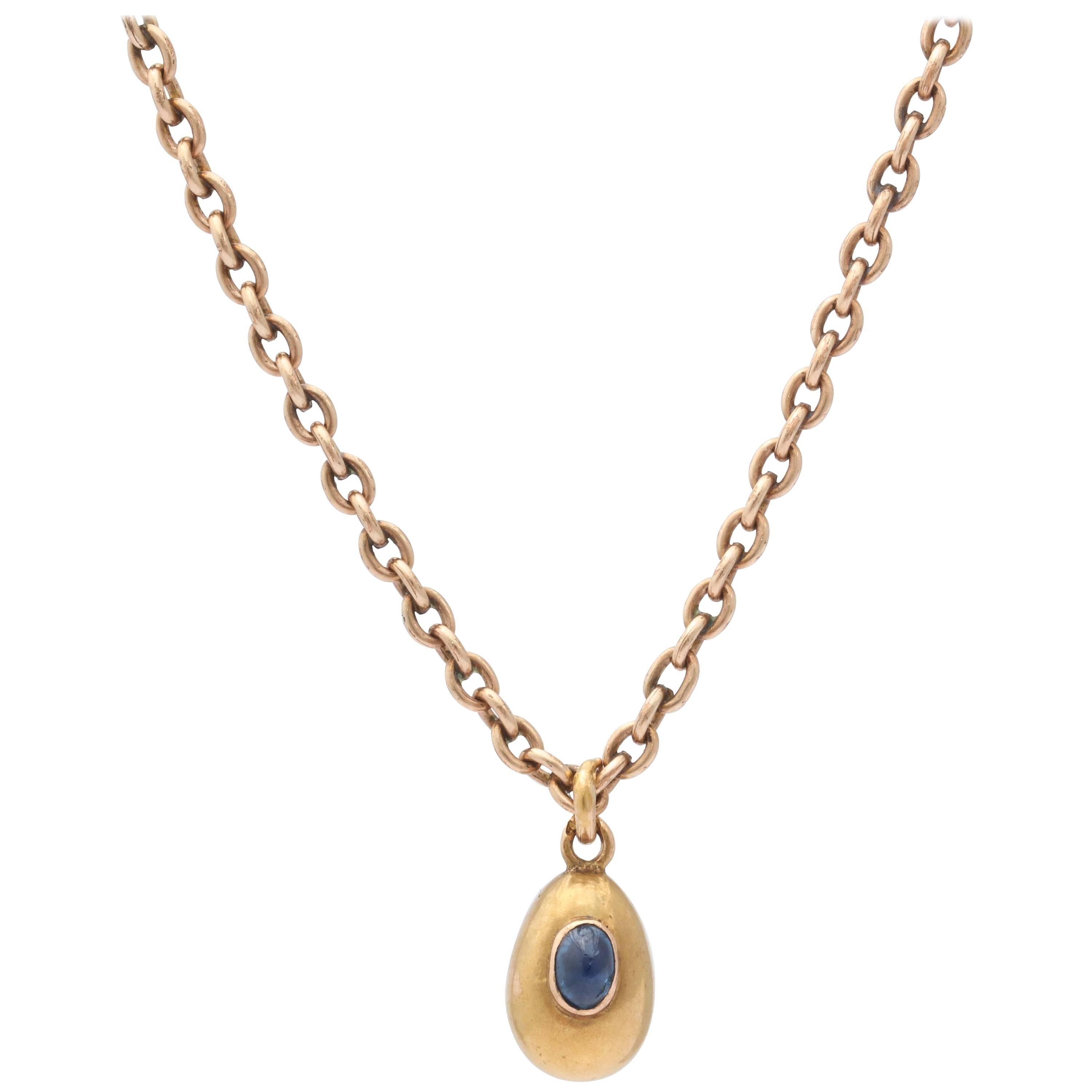 1900s Small Russian Sapphire Gold Easter Egg Pendant