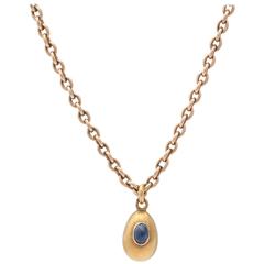 1900s Small Russian Sapphire Gold Easter Egg Pendant