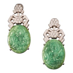 Veschetti 18 Kt White Gold Jade Diamond Earrings