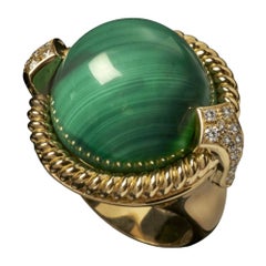 Veschetti 18 Kt Yellow Gold, Malachite, Diamond Ring