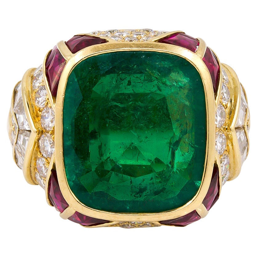 Bulgari Rome 1980s 6.01 Carat AGL Certified  Ruby Emerald Ring