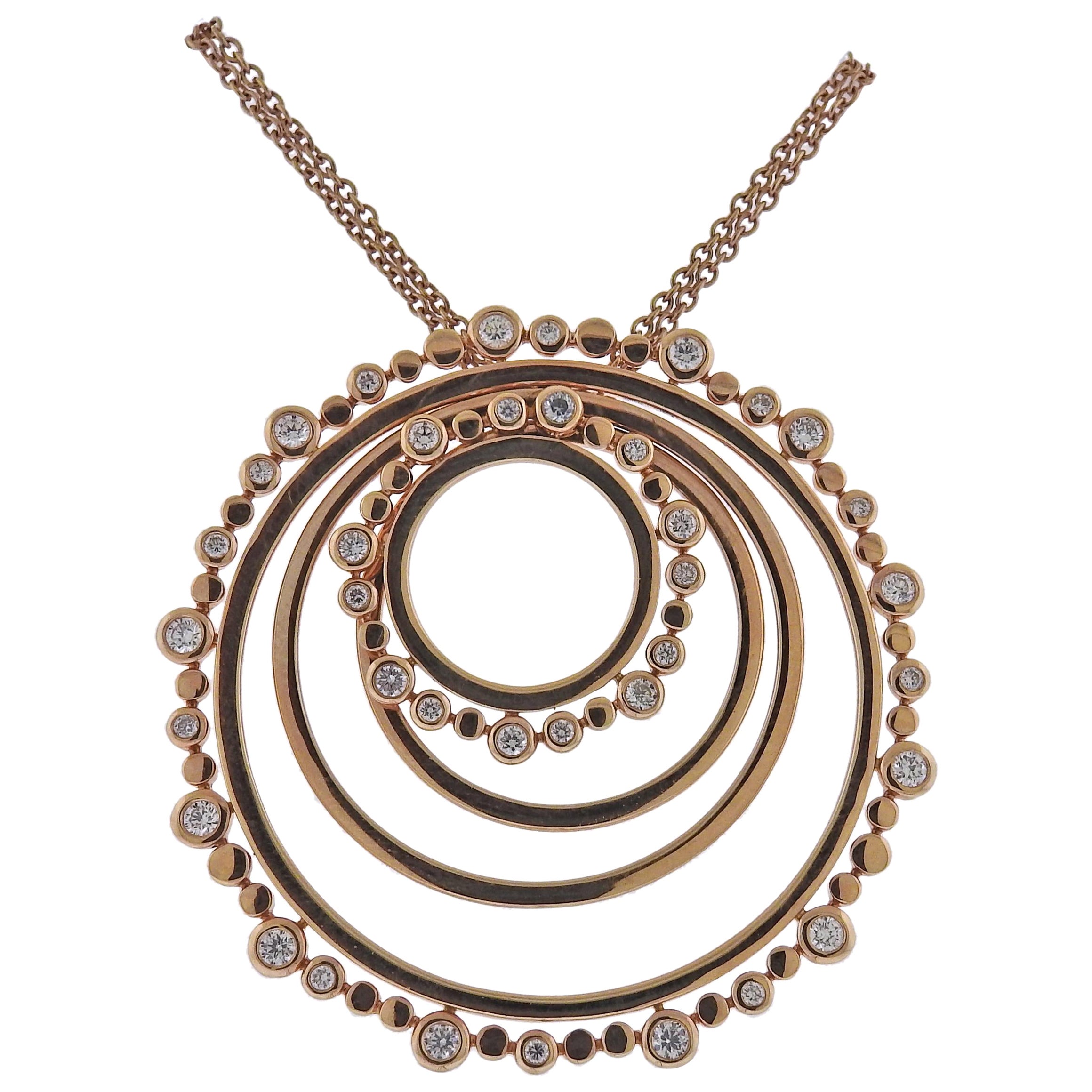 Bucherer Rose Gold Diamond Circle Pendant Necklace For Sale