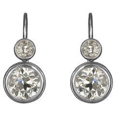 Boucles d'oreilles Art Déco GIA 4.66ct Old European Cut Diamond Drop Platinum 14K