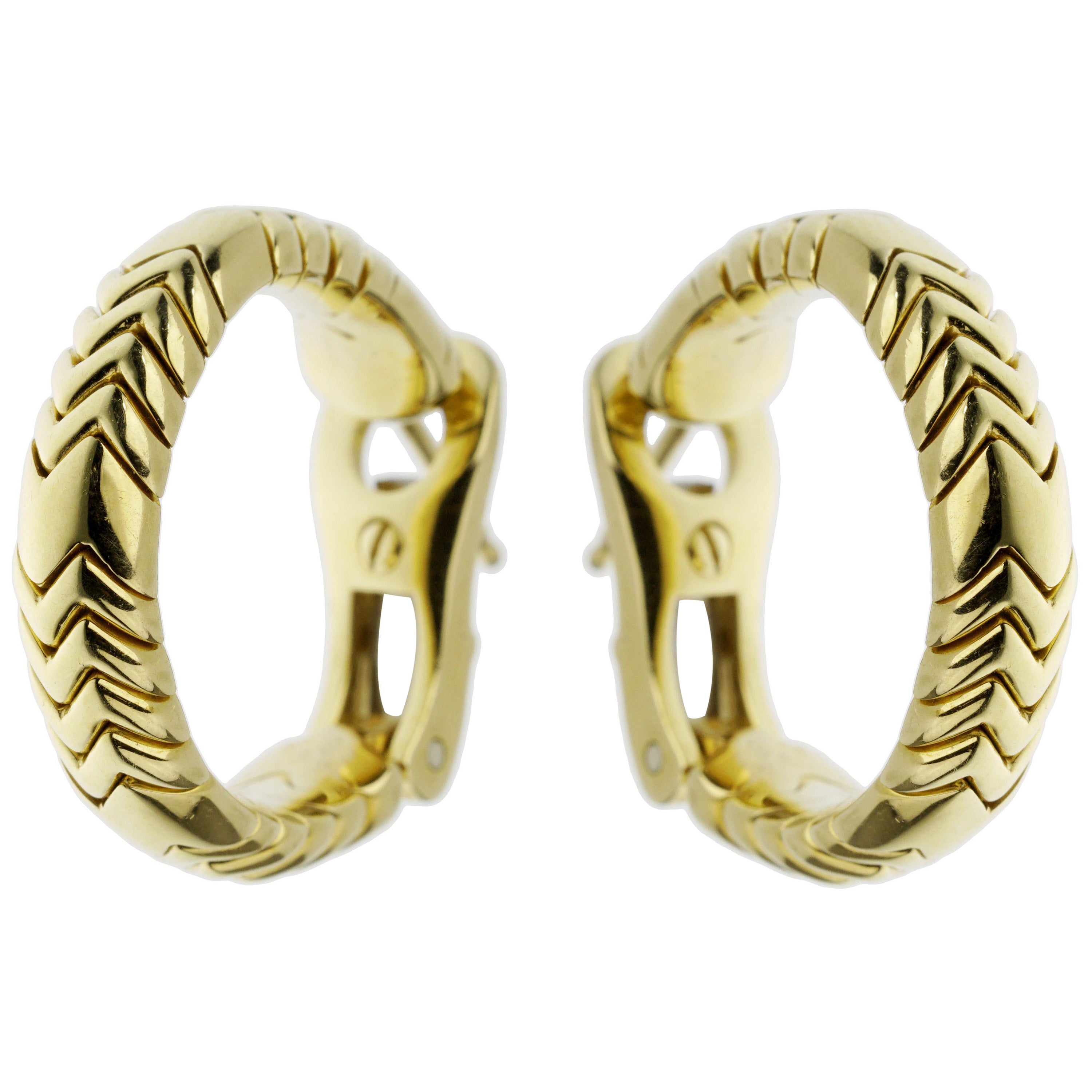 Bvlgari Spiga Vintage Yellow Gold Hoop Earrings