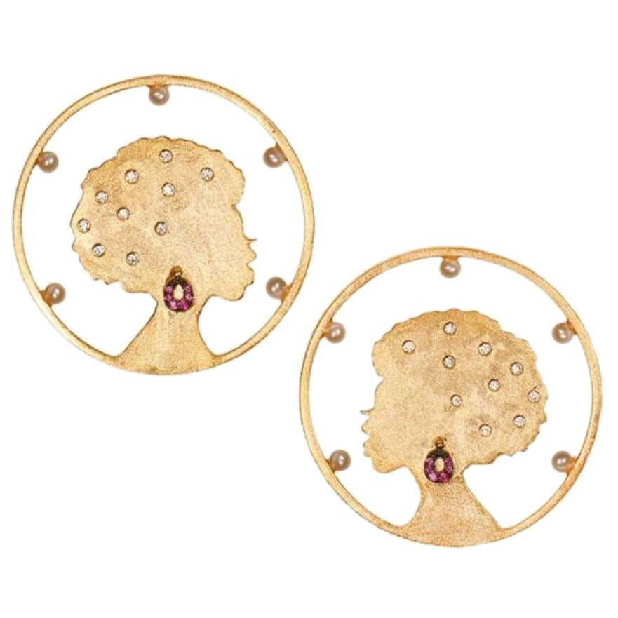 Ammanii Hoop Earrings with Freshwater Pearls in Vermeil Gold For Sale