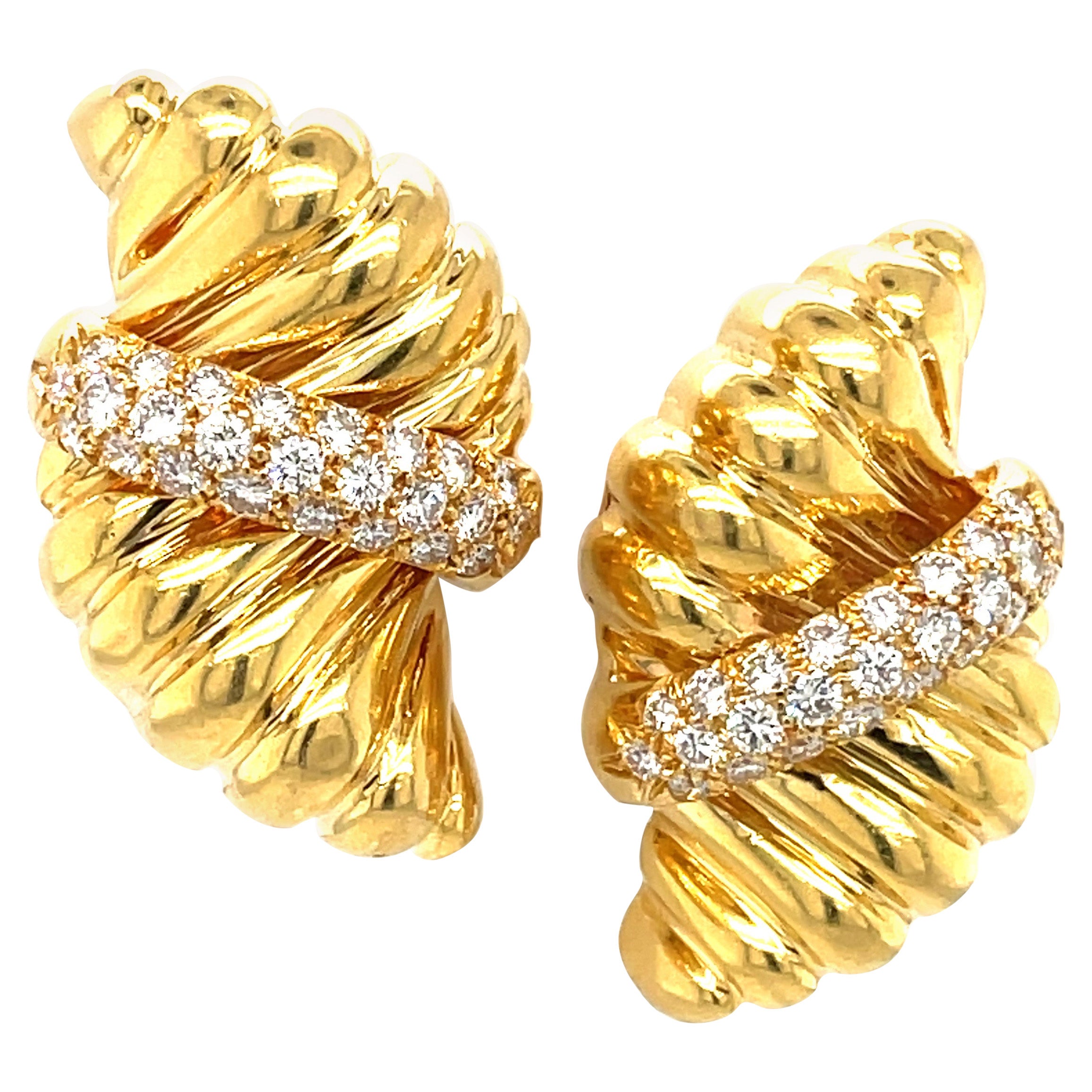 Tiffany & Co. Boucles d'oreilles à clip en or jaune et diamants