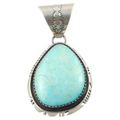 Native American Navajo B. Piaso Jr. Sterling Silver Turquoise Pendant