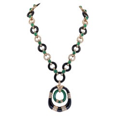 Van Cleef & Arpels Vintage Collection 1970s Diamond Chalcedony Onyx Necklace