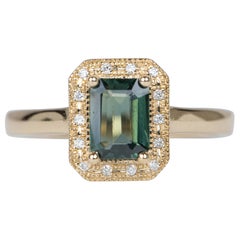 1.18ct Nigerian Sapphire with Diamond Halo 14K Yellow Gold Engagement Ring