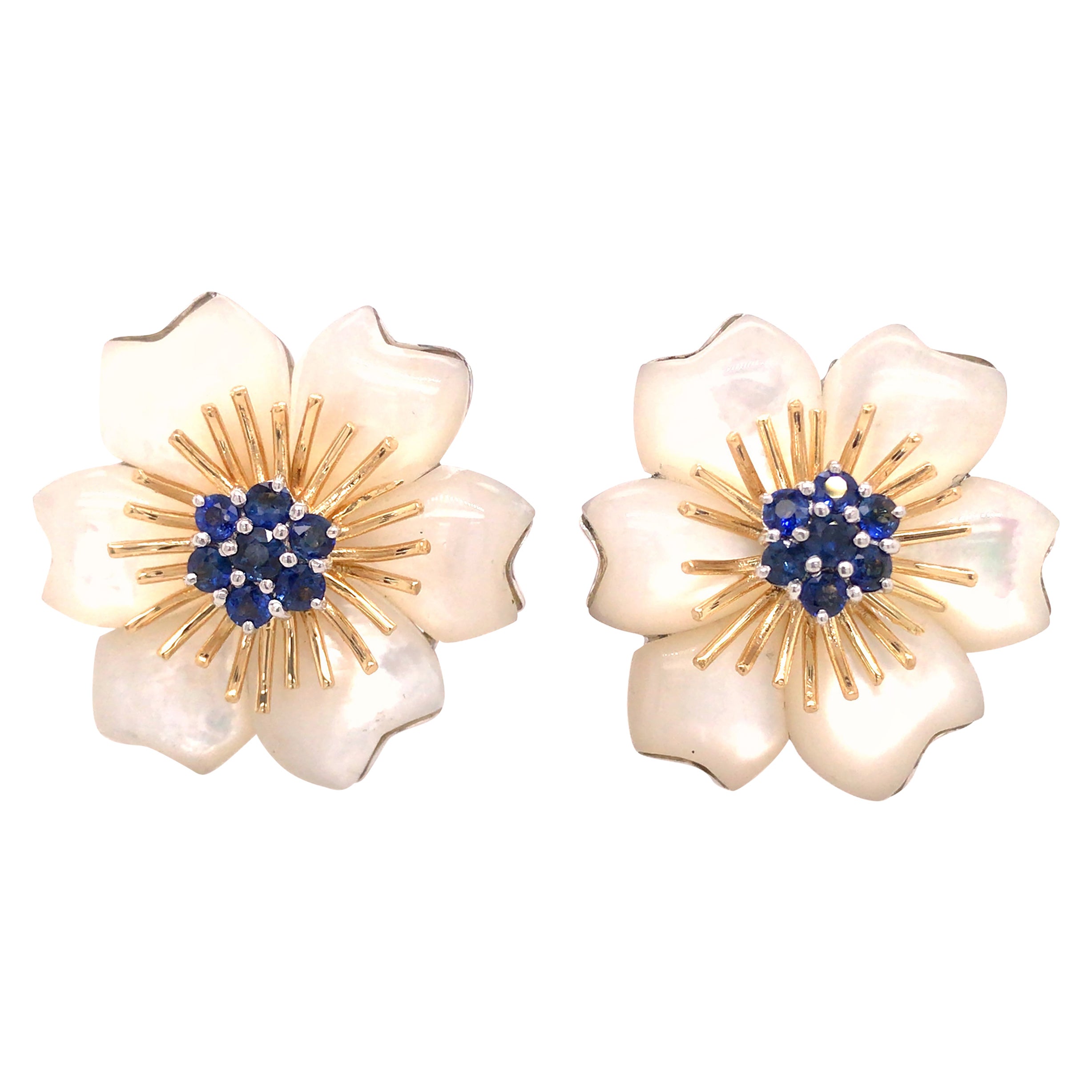 18K Kanaris Sapphire Flower Earrings Two-Tone Gold