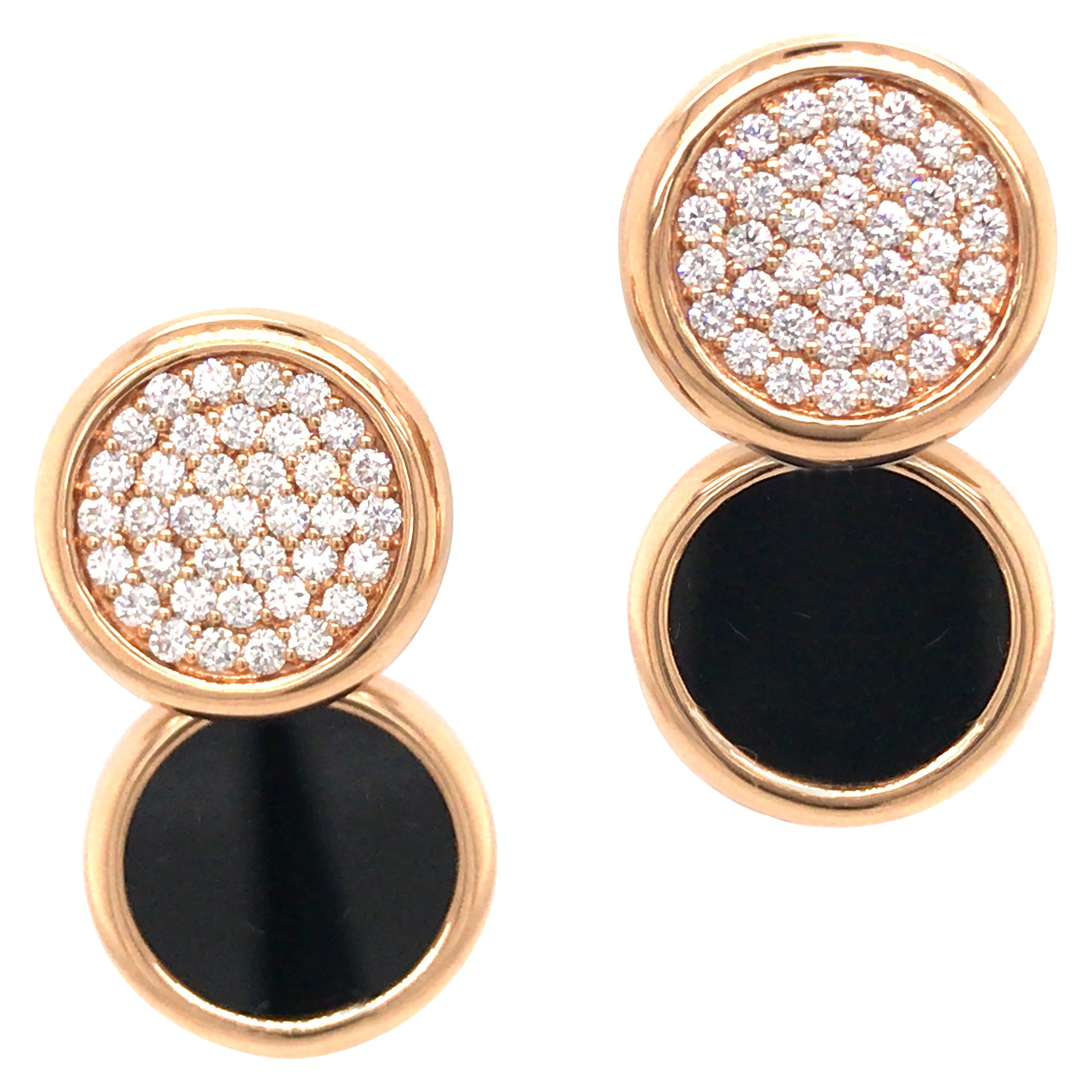 Roberto Coin Black Jade and Diamond Earring in 18K Rose Gold