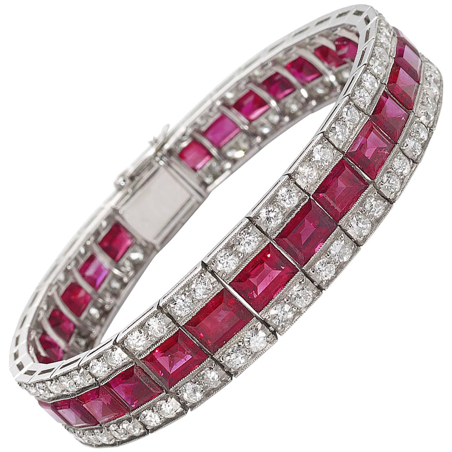 Art Deco Ruby Diamond Platinum Bracelet