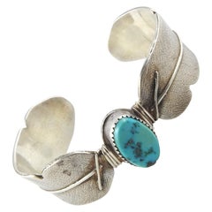 Charlene Dishta Zuni Native American Sterling Silver Turquoise Cuff Bracelet