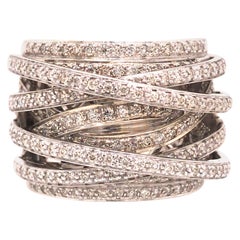 14K Wide Multi-Row Diamond Band White Gold