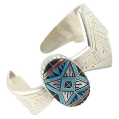 Navajo RMT Sterling Silver Cuff Bracelet with Multi Stone Inlay