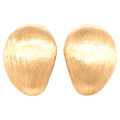 18K Satin Finish Jellybean Shape Earrings Yellow Gold