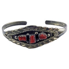 Native American Marie B Sterling Silver Coral Cuff