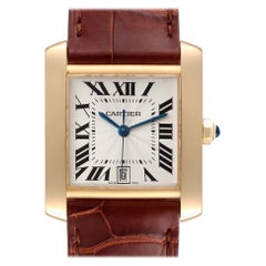 Cartier Tank Francaise Large Yellow Gold Brown Strap Mens Watch W5000156