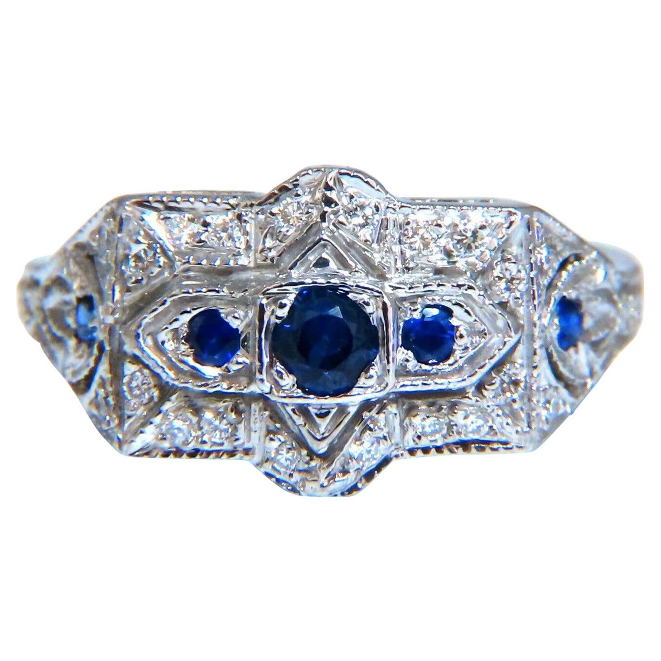 .45ct Natural Sapphire Diamonds Ring 14kt Edwardian Style For Sale