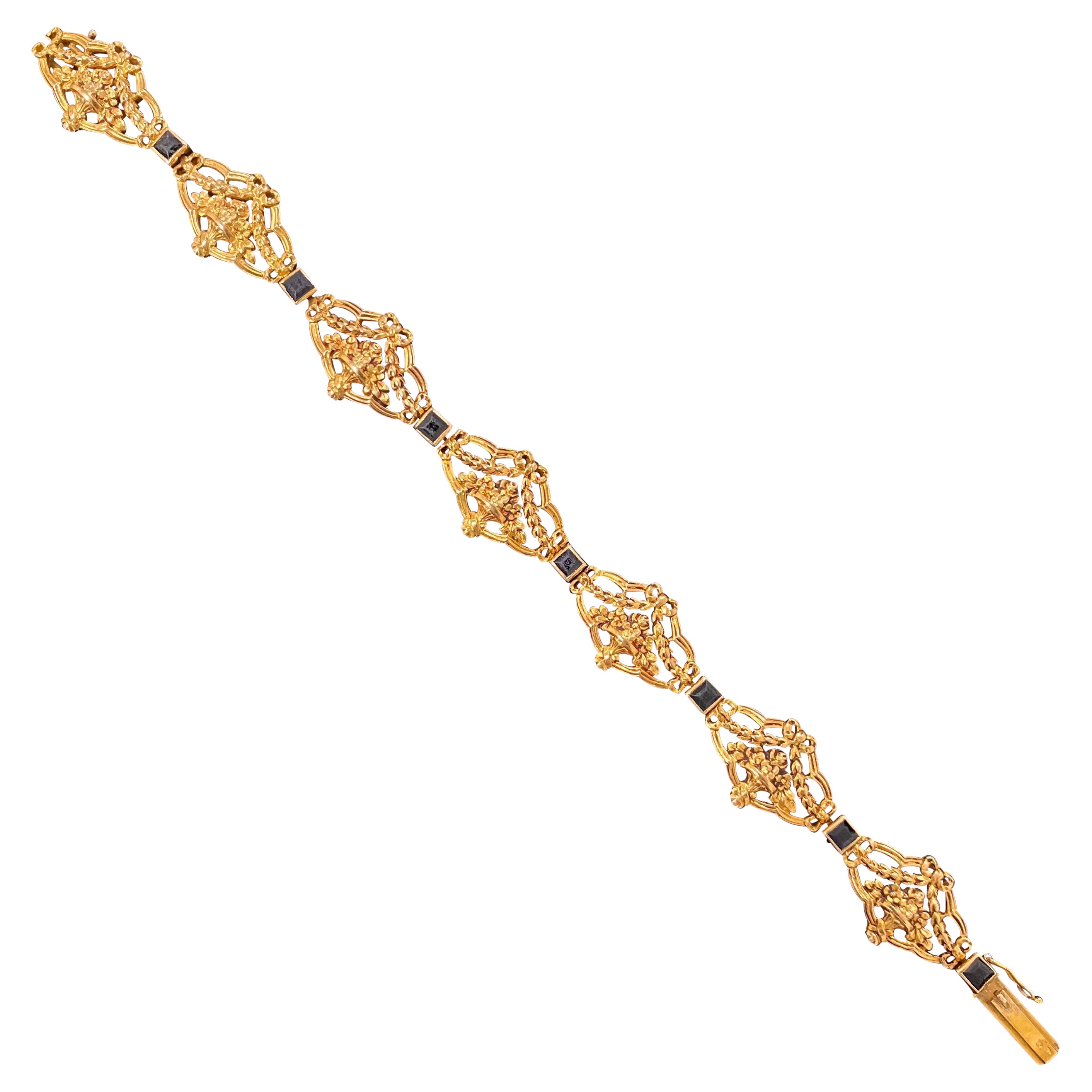 Antique La Belle Epoque Edwardian Sapphire Bracelet Yellow Gold Portuguese 1910s