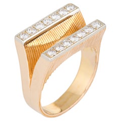 Bague vintage de succession à double barre de diamants en or jaune 14 carats Bridge Fine Jewelry