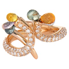 Used Giovanni Ferraris Pave Diamond Ring Rainbow Sapphires 18k Rose Gold Estate