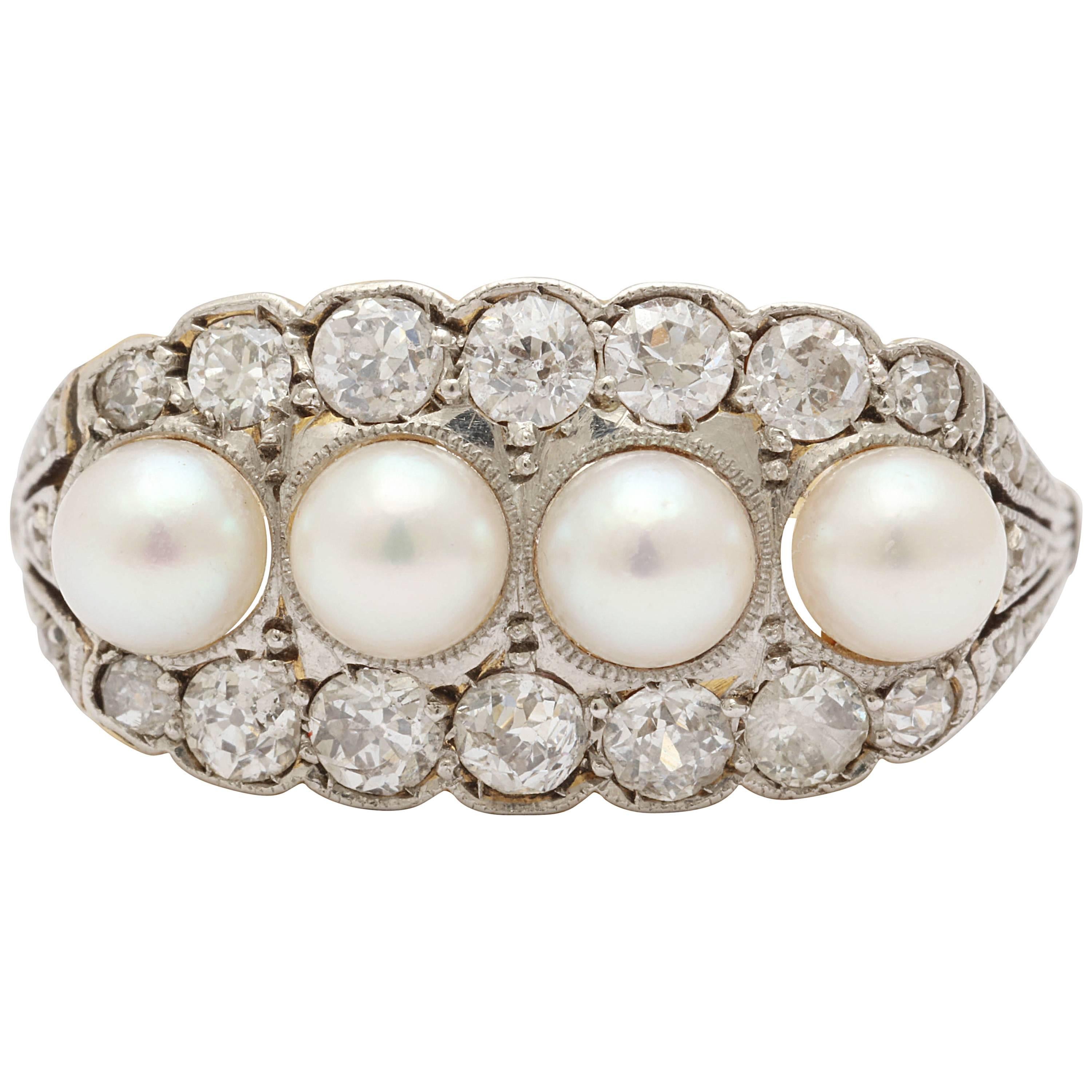 Edwardian Pearl and Diamond Ring  For Sale