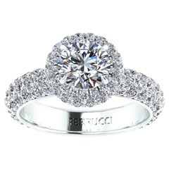 3.49 Ct GIA Certified Round Diamond Round Halo Triple Pave Shank Platinum Ring