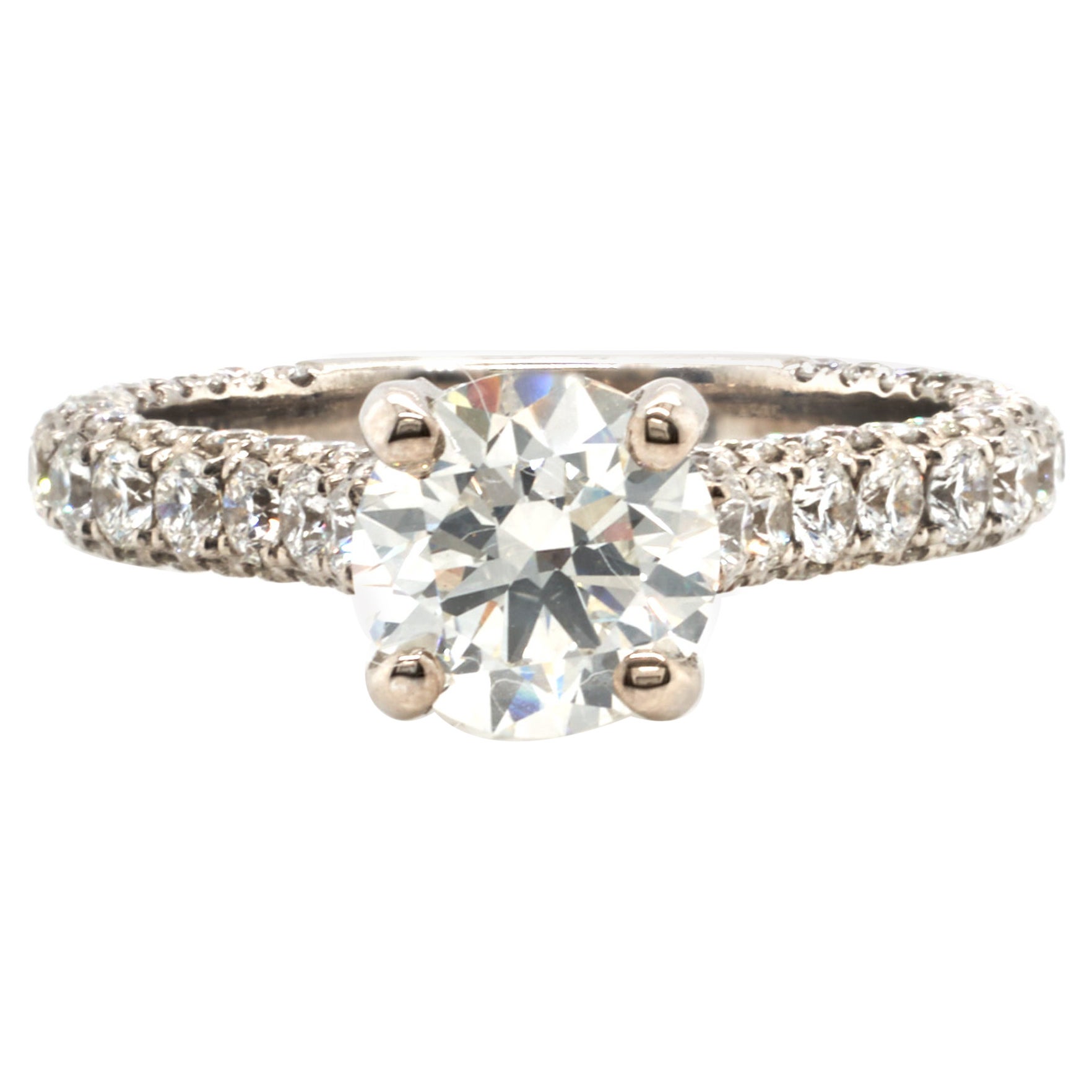 14 Karat White Gold 1.21ct Round Diamond Engagement Ring For Sale