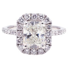 GIA Certified 2.02 Carat Radiant G SI1 Diamond Halo Engagement Ring