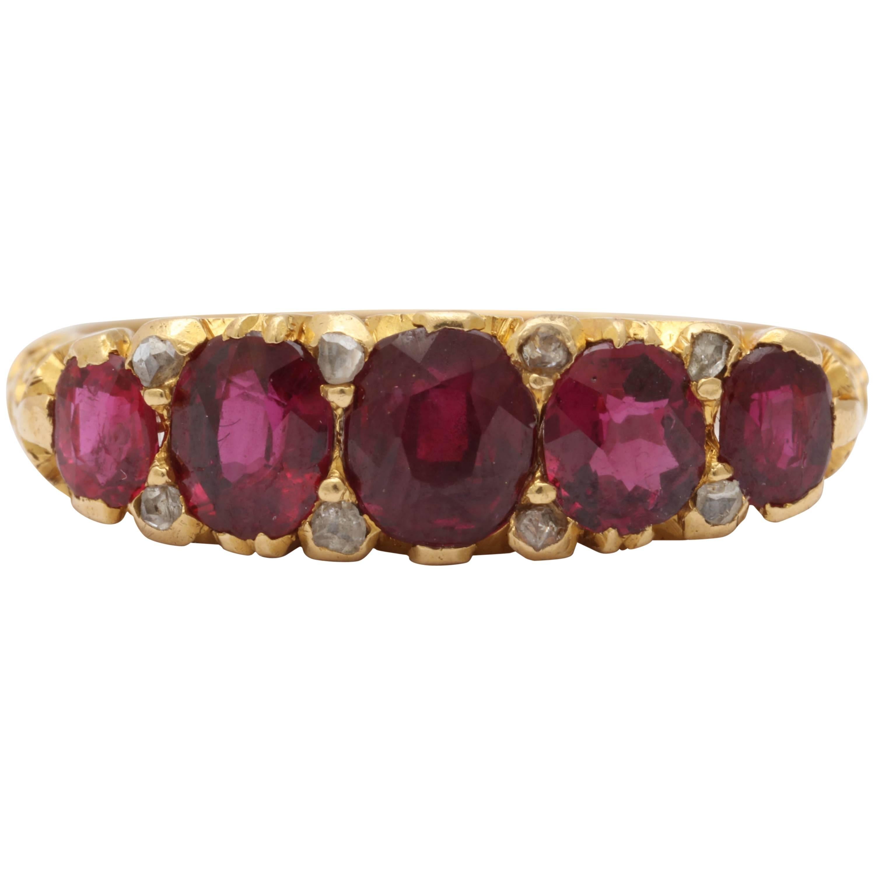 Victorian Ruby, Diamond Band Ring For Sale