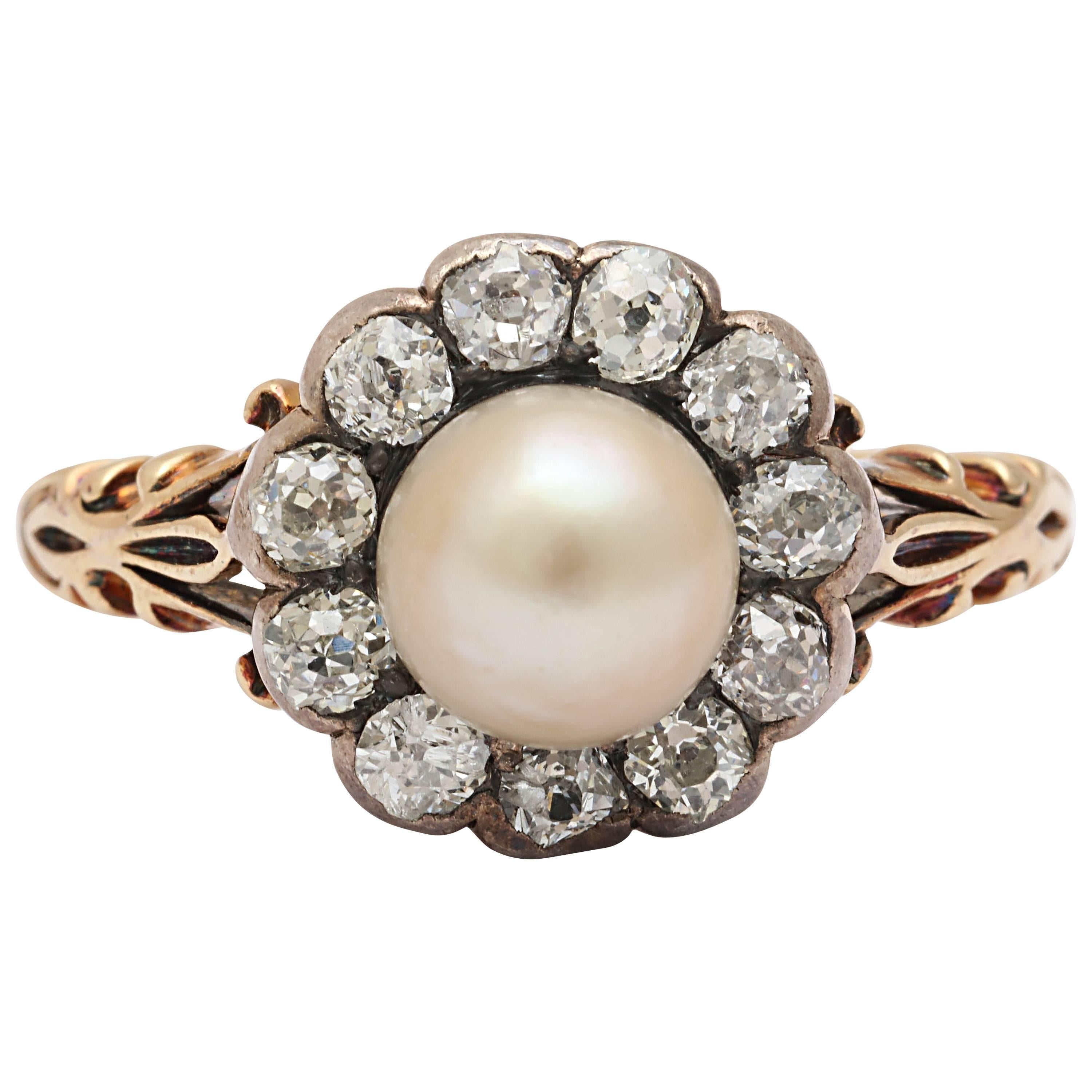 Late Victorian Pearl, Diamond Cluster Ring