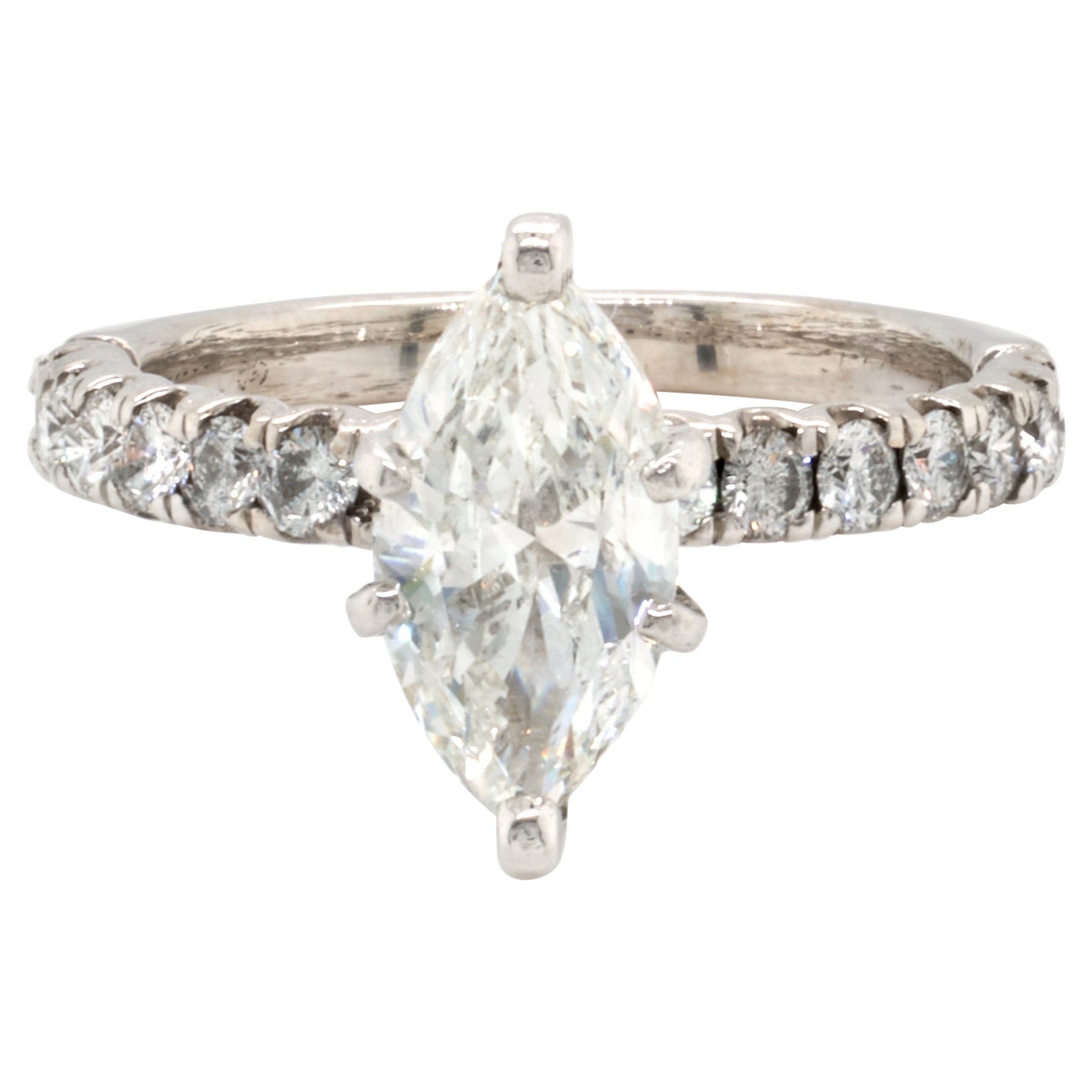 14 Karat White Gold Marquise Cut Diamond Engagement Ring For Sale at ...