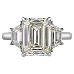 GIA 5.01ct Estate Vintage Emerald Cut Diamond 3 Stone Engagement Wedding Plat