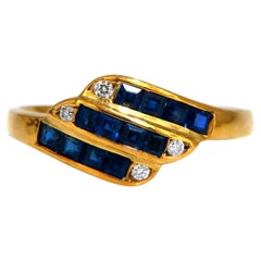 .58ct Natural Baguette Blue Sapphire Diamonds Ring 14kt