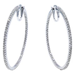 14K White Gold 1.00 CTW Diamond Large Hoop Earrings