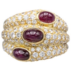 Cartier 18 Karat Gold Ruby Diamond Dome Ring