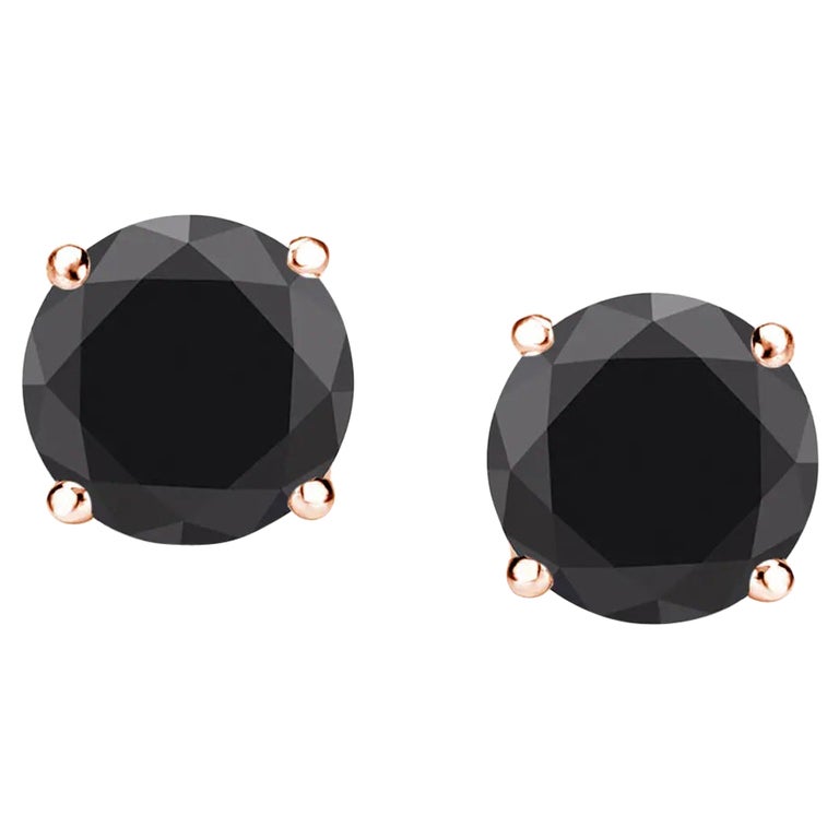 3.7 Carat Total Round Black Diamond in 14 K Rose Gold For Sale