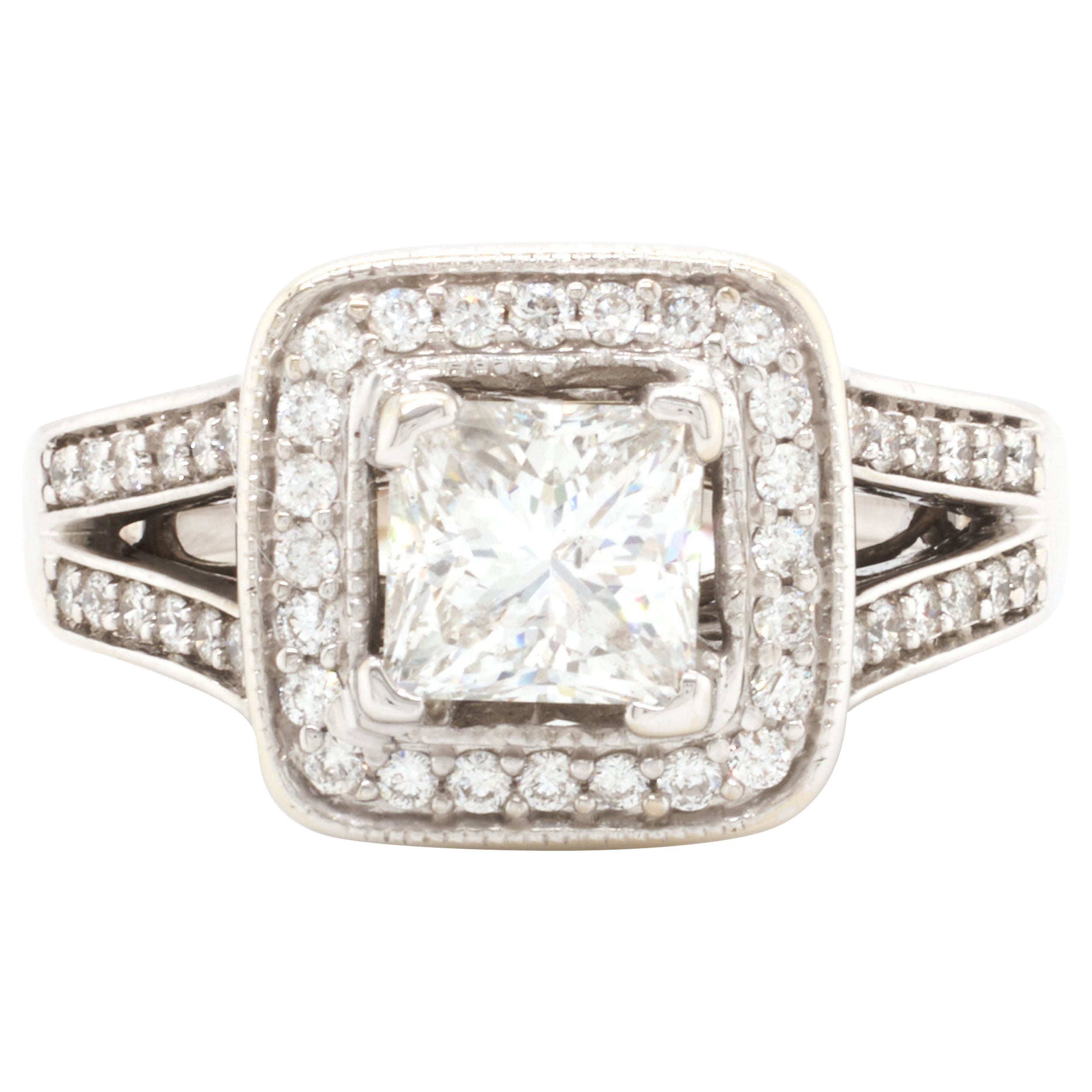 14 Karat White Gold 1.24ct Princess Cut Diamond Engagement Ring