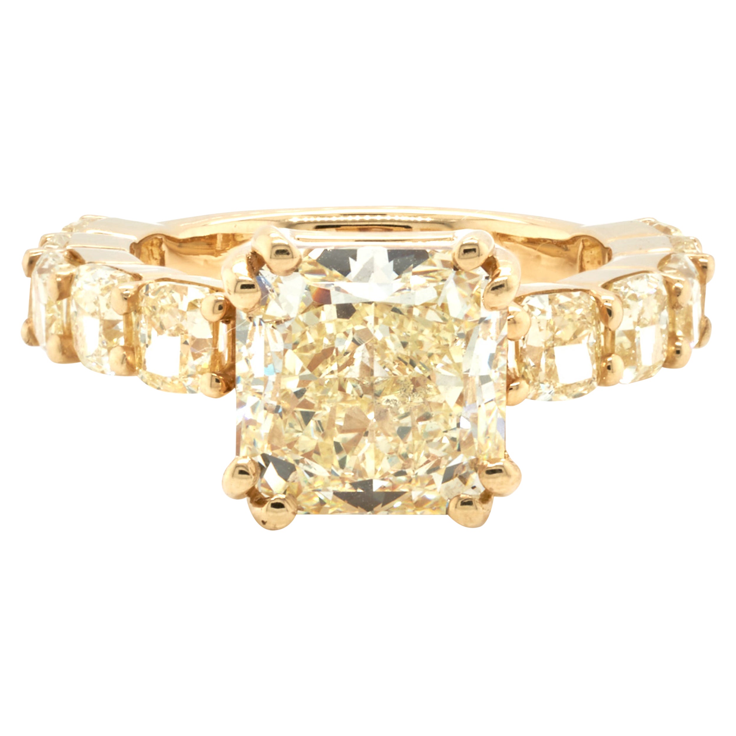 18 Karat Yellow Gold Cushion Cut Diamond Engagement Ring