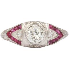Natural Ruby and Diamond Art Deco Ring 9