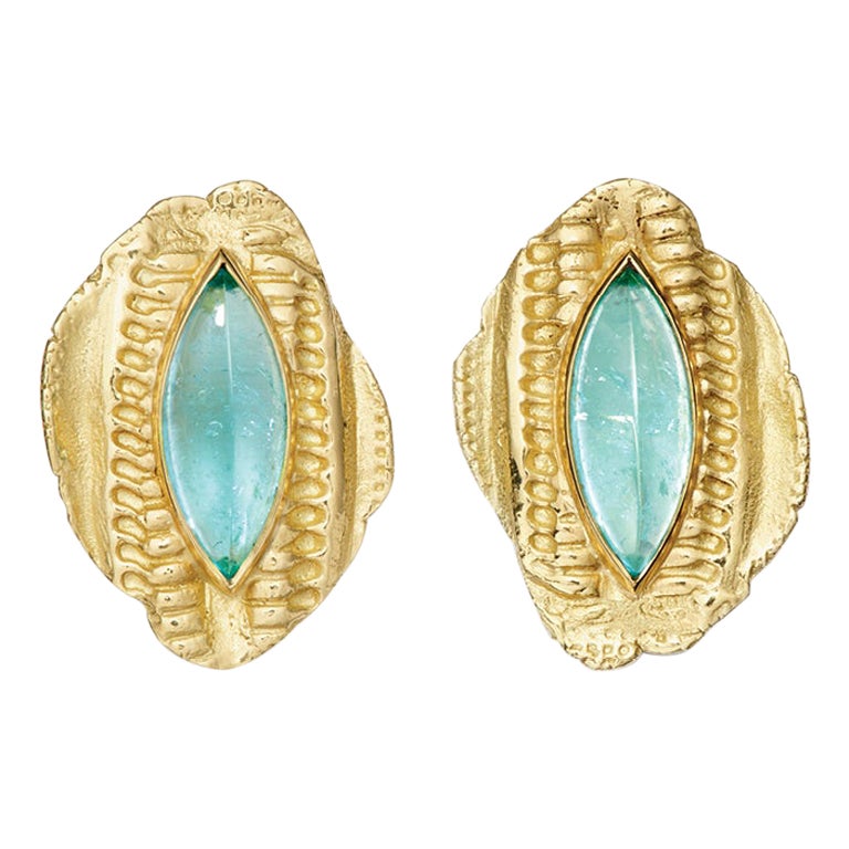 Susan Lister Locke Vertebrae Earrings with Paraiba Tourmalines in 18kt Gold For Sale