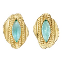 Susan Lister Locke Vertebrae Earrings with Paraiba Tourmalines in 18kt Gold