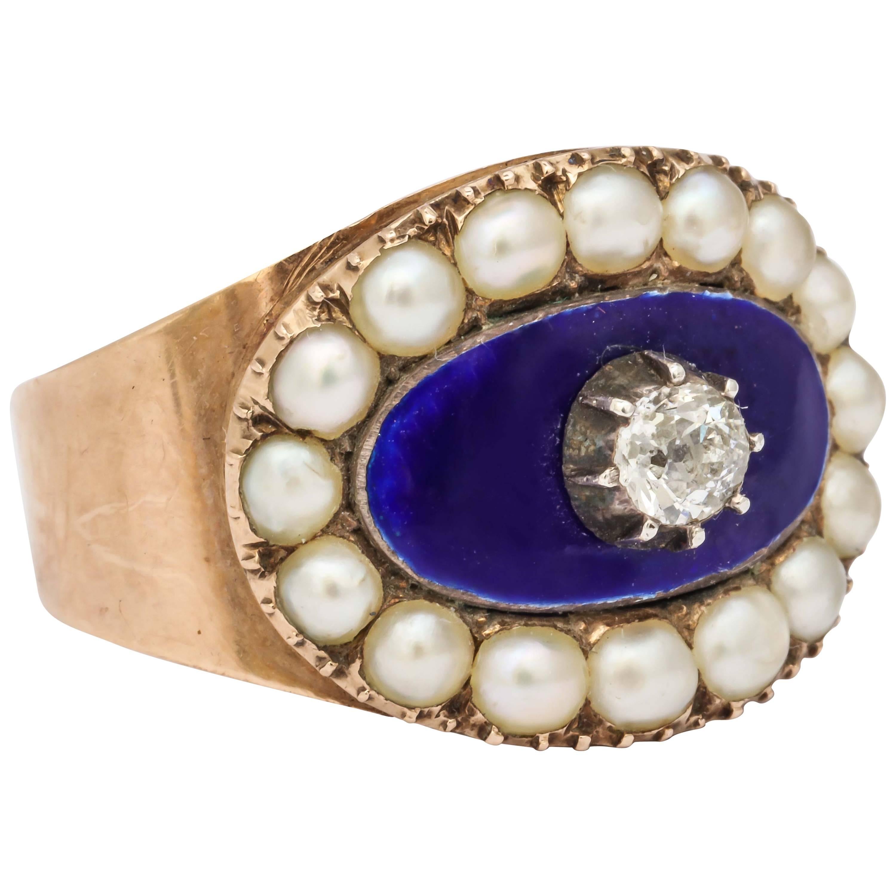 1803 Natural Pearl Diamond Gold Ring