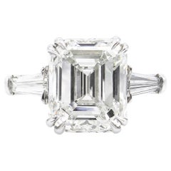 GIA 5.62ct Estate Vintage Emerald Cut Diamond Engagement Wedding Platinum Ring