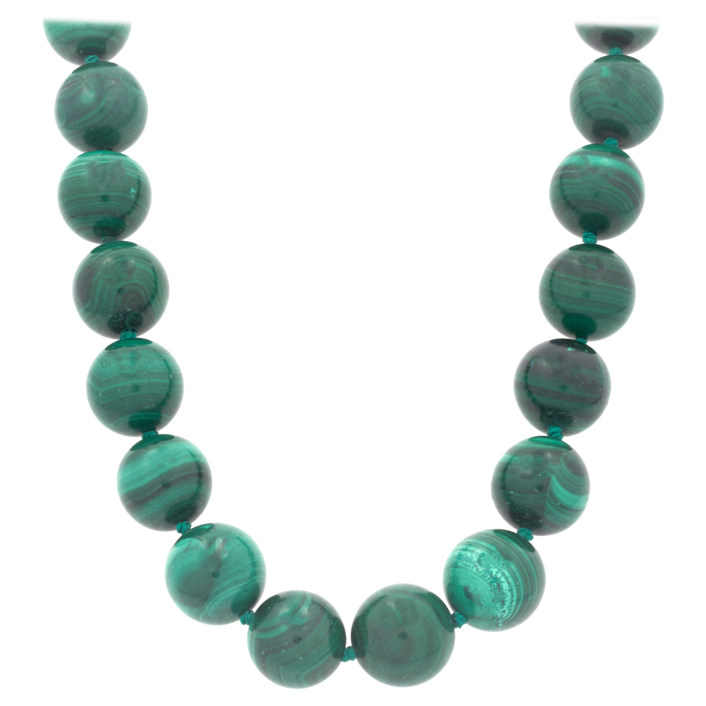 Azure Malachite Yellow Gold Bead Pendant Necklace at 1stDibs