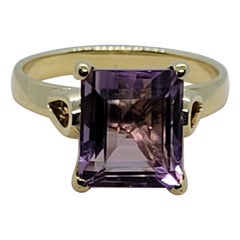 Retro 14kt Yellow Gold Emerald Cut Amethyst Ring, Amethyst